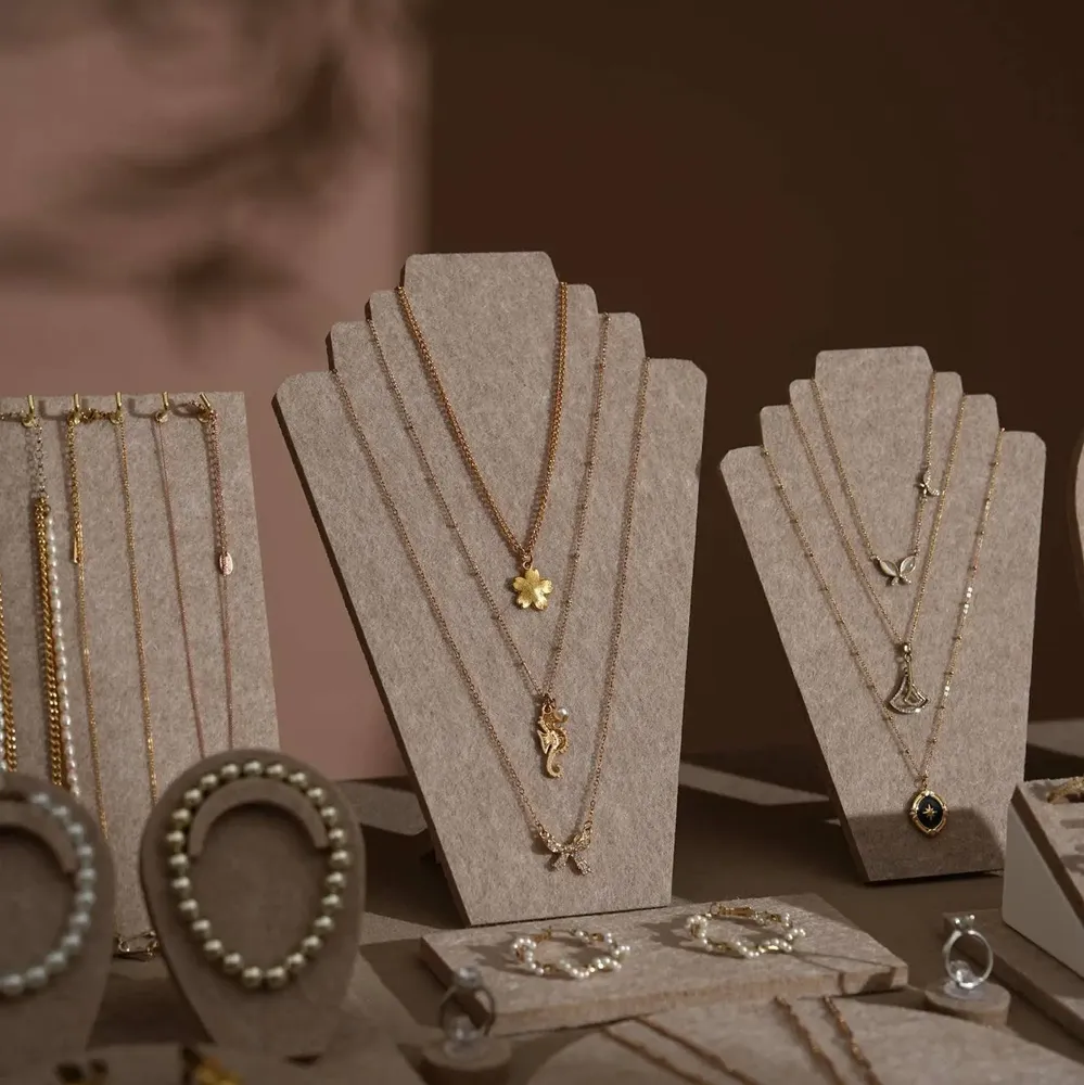 Jewelry - Beige Felt Jewelry Display Set - WHISPERING WOODS