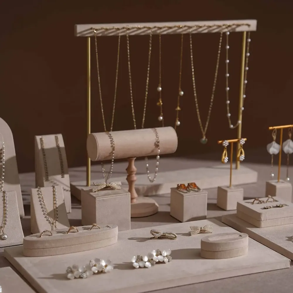 Jewelry - Beige Vegan Suede Layered Counter Jewelry Display Set - WHISPERING WOODS