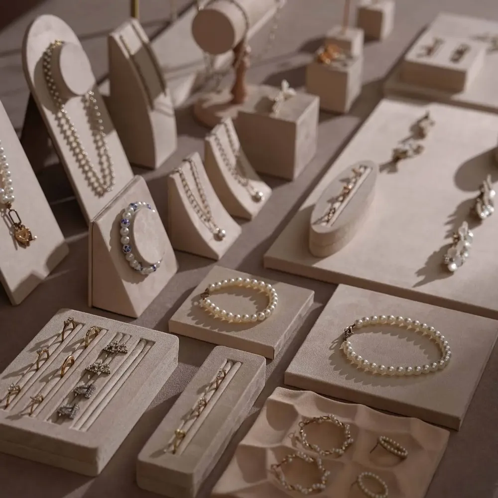 Jewelry - Beige Vegan Suede Layered Counter Jewelry Display Set - WHISPERING WOODS