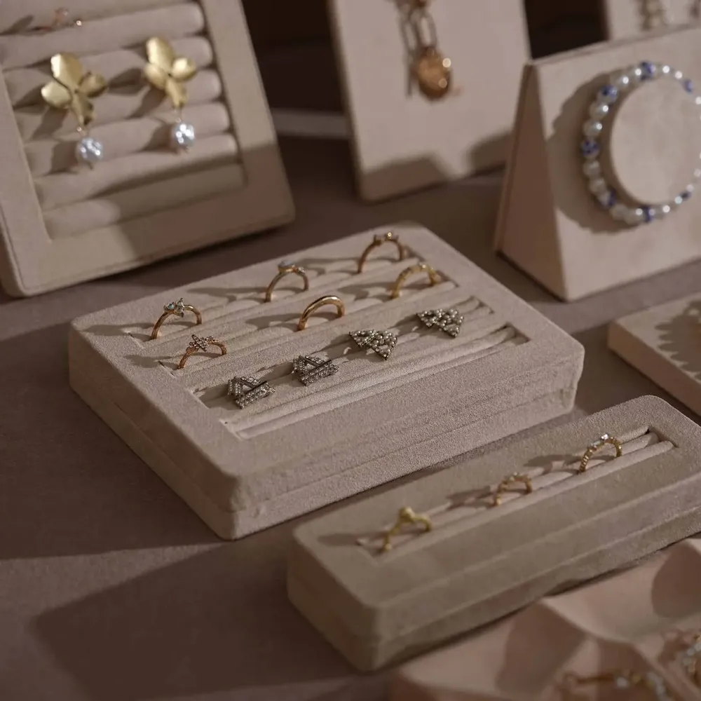 Jewelry - Beige Vegan Suede Layered Counter Jewelry Display Set - WHISPERING WOODS