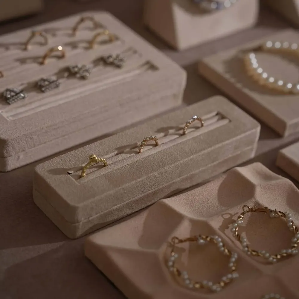 Jewelry - Beige Vegan Suede Layered Counter Jewelry Display Set - WHISPERING WOODS