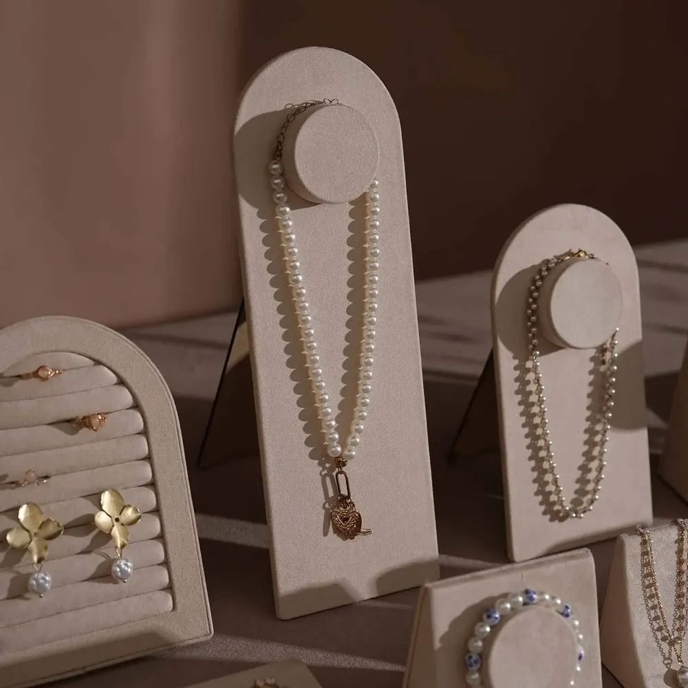 Jewelry - Beige Vegan Suede Layered Counter Jewelry Display Set - WHISPERING WOODS
