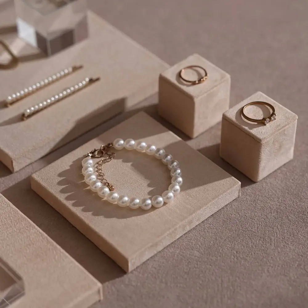 Jewelry - Beige Vegan Suede and Acrylic Jewelry Display Set - WHISPERING WOODS