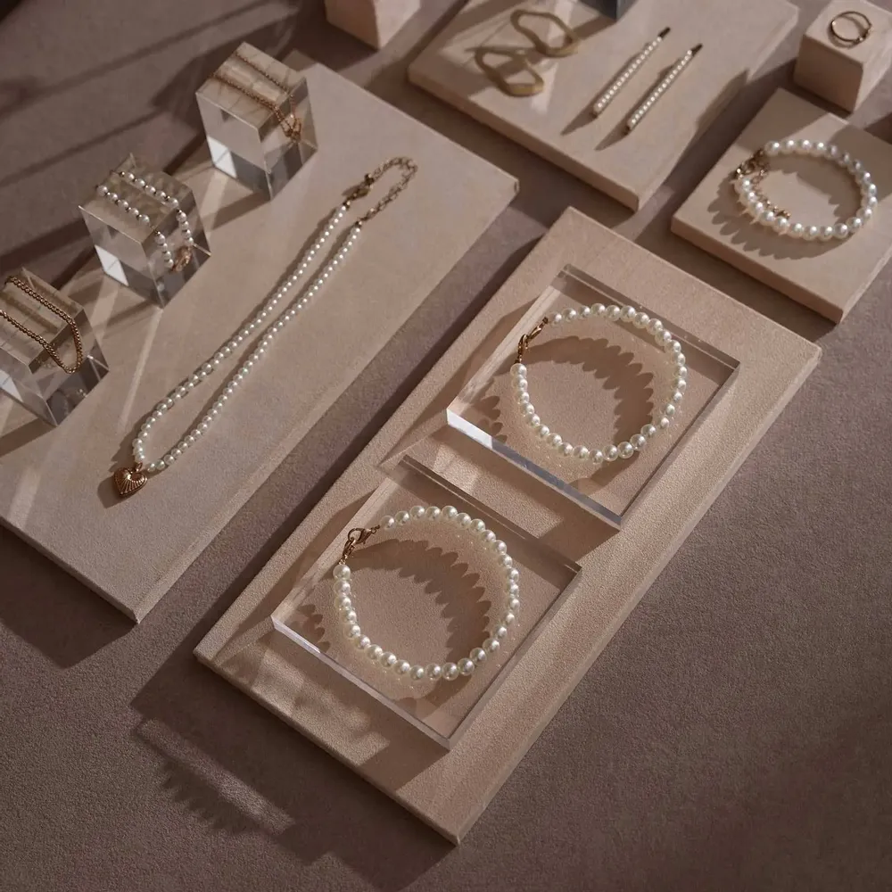 Jewelry - Beige Vegan Suede and Acrylic Jewelry Display Set - WHISPERING WOODS