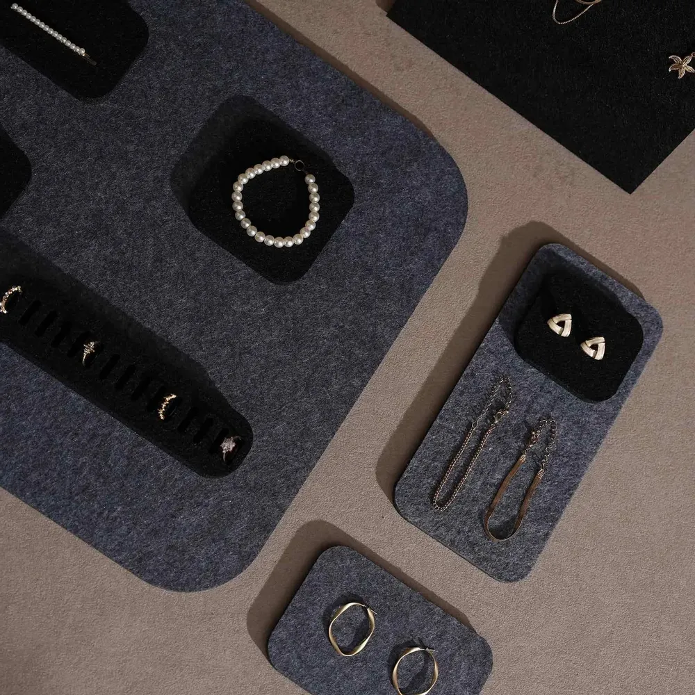Jewelry - Black and Charcoal Felt Jewelry Display Set - WHISPERING WOODS
