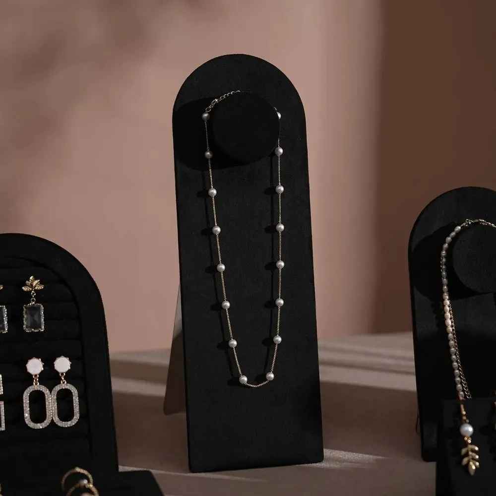 Jewelry - Black Vegan Suede Jewelry Display Set with Necklace Rail - WHISPERING WOODS