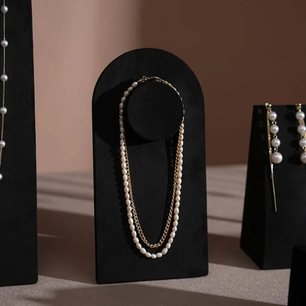 Jewelry - Black Vegan Suede Jewelry Display Set with Necklace Rail - WHISPERING WOODS