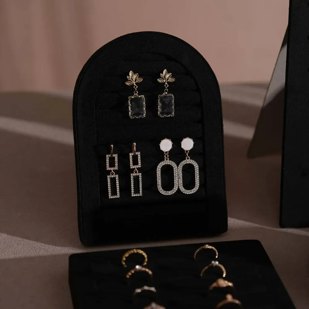Jewelry - Black Vegan Suede Jewelry Display Set with Necklace Rail - WHISPERING WOODS