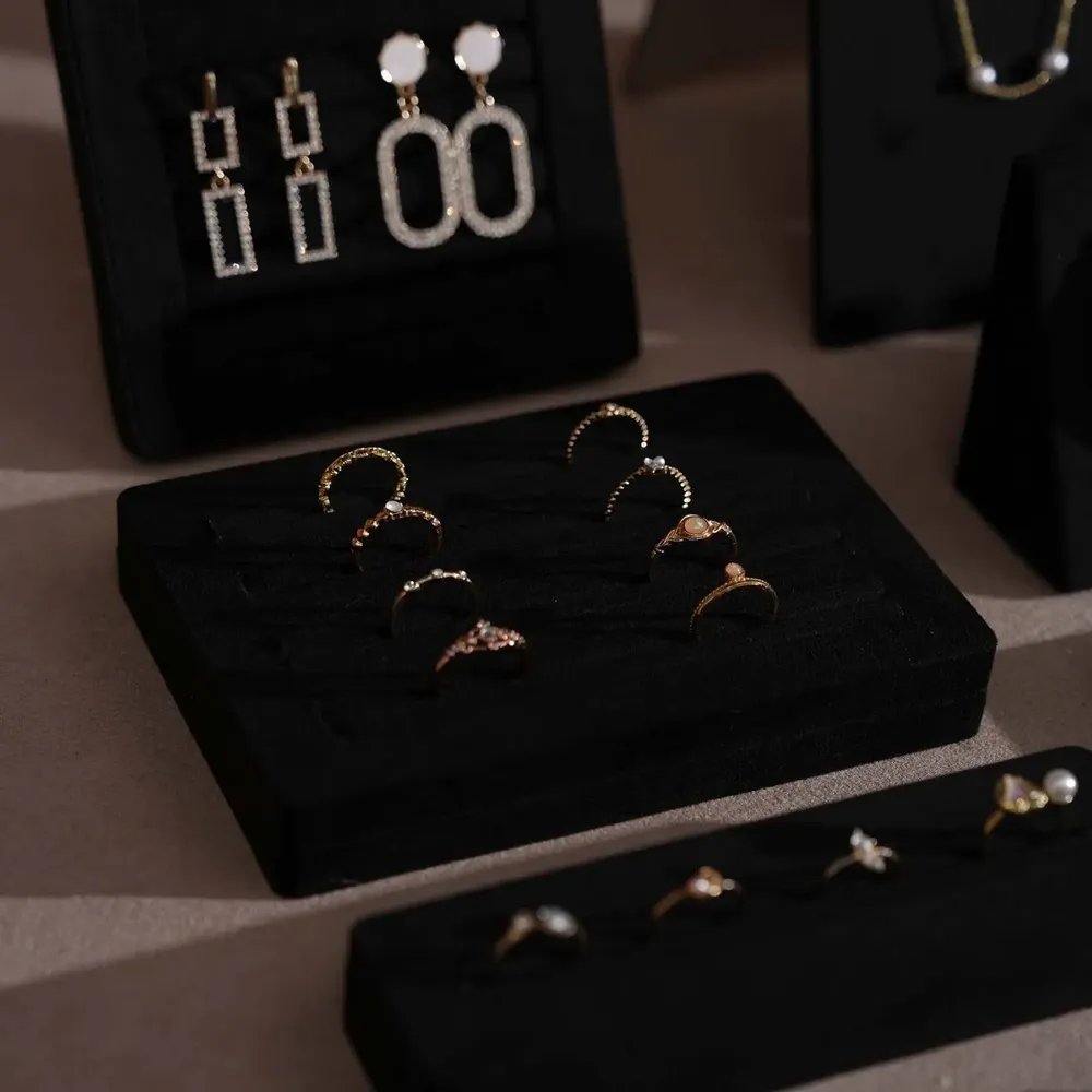 Jewelry - Black Vegan Suede Jewelry Display Set with Necklace Rail - WHISPERING WOODS