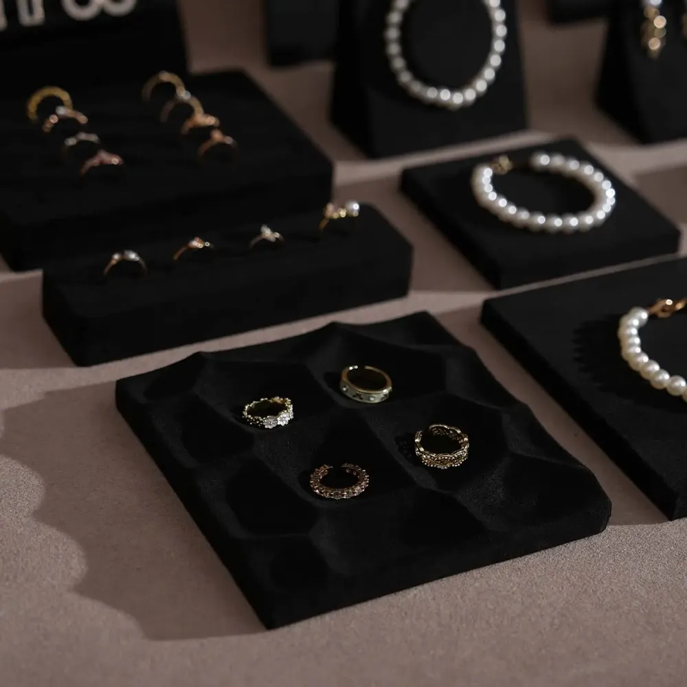 Jewelry - Black Vegan Suede Jewelry Display Set with Necklace Rail - WHISPERING WOODS