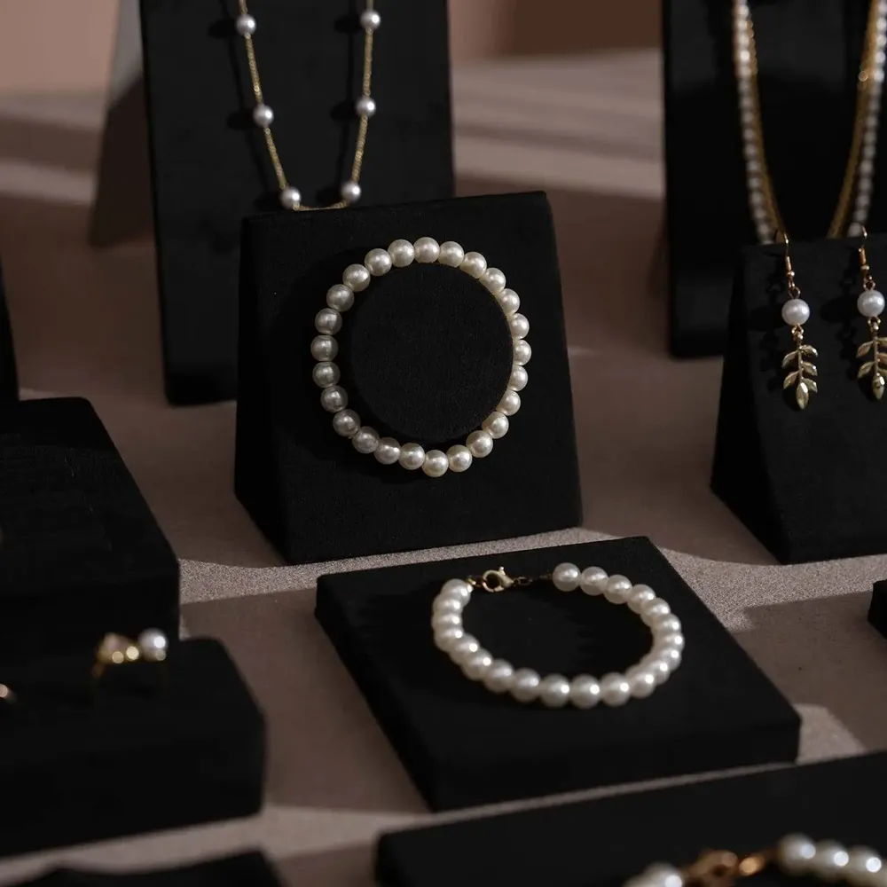 Jewelry - Black Vegan Suede Jewelry Display Set with Necklace Rail - WHISPERING WOODS