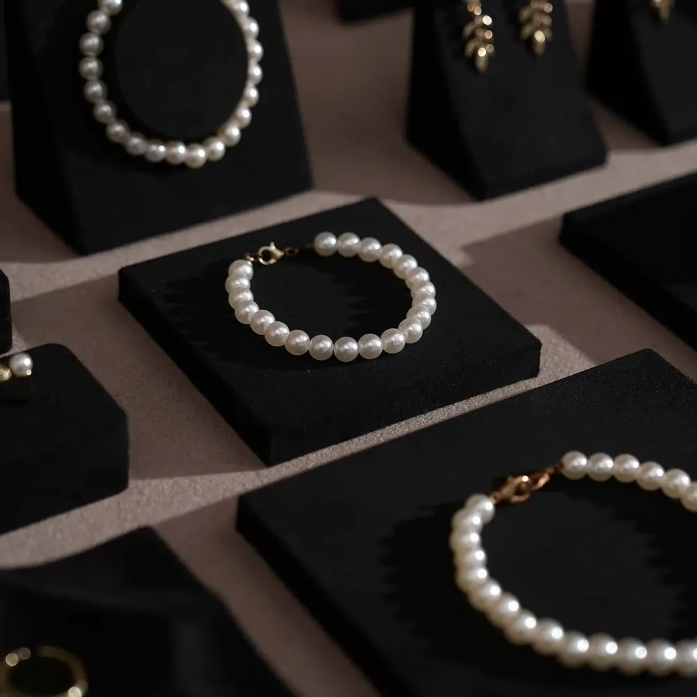 Jewelry - Black Vegan Suede Jewelry Display Set with Necklace Rail - WHISPERING WOODS