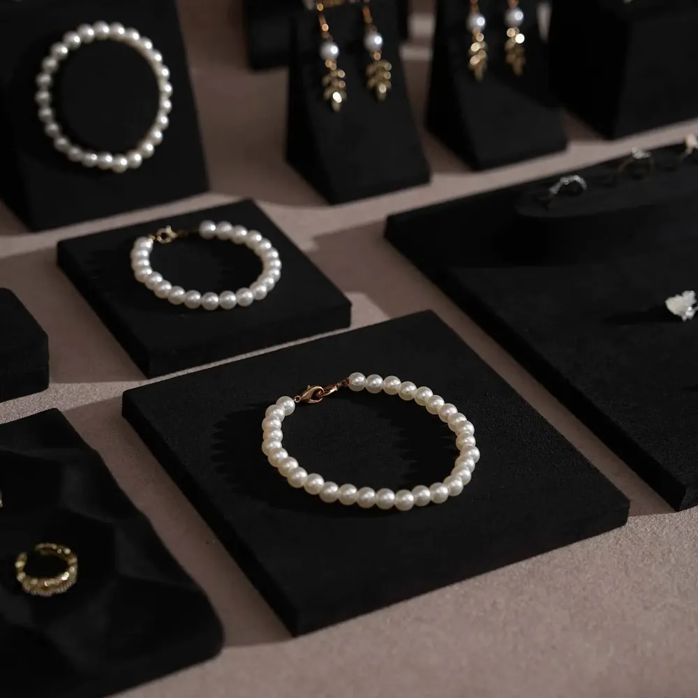 Jewelry - Black Vegan Suede Jewelry Display Set with Necklace Rail - WHISPERING WOODS