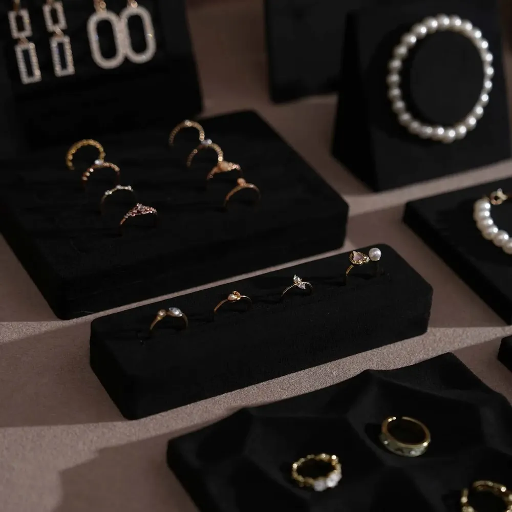 Jewelry - Black Vegan Suede Jewelry Display Set with Necklace Rail - WHISPERING WOODS