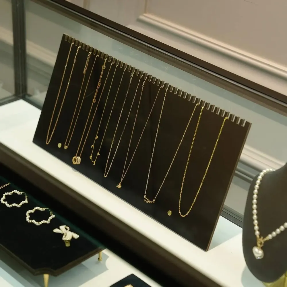 Jewelry - Black Vegan Suede, Wood and Brass Jewelry Display Set - WHISPERING WOODS