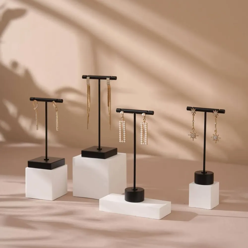 Jewelry - Black T-Bar Earring Holder with Gypsum Base - WHISPERING WOODS