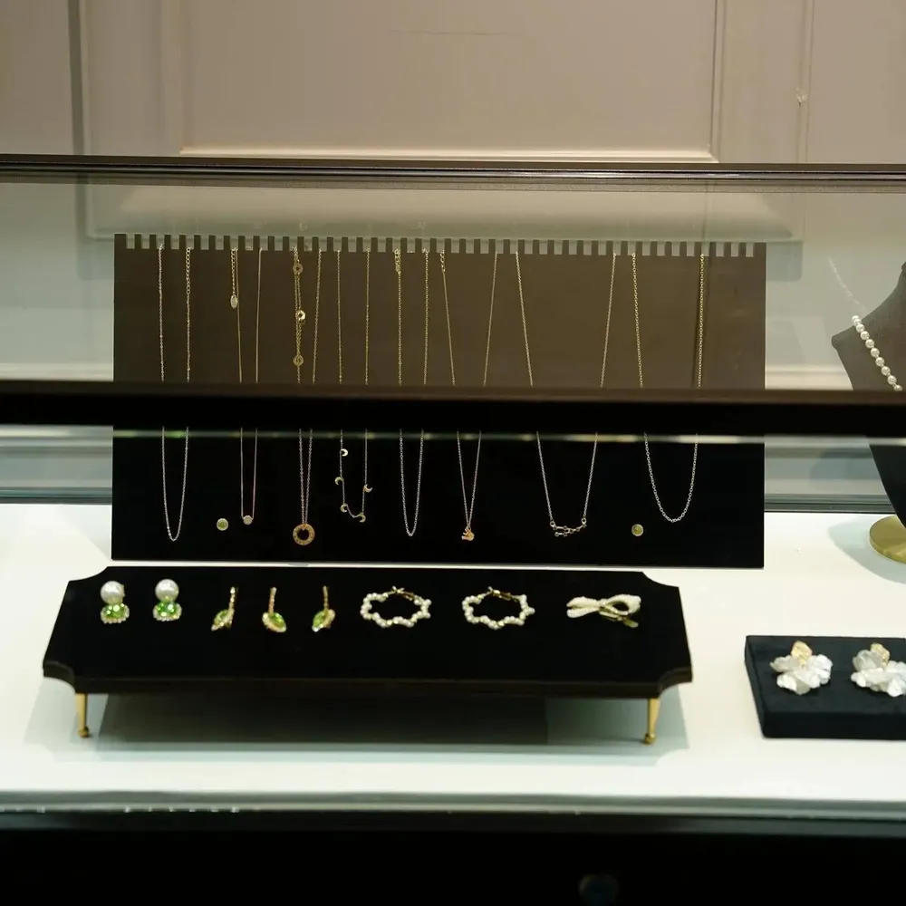 Jewelry - Black Vegan Suede, Wood and Brass Jewelry Display Set - WHISPERING WOODS