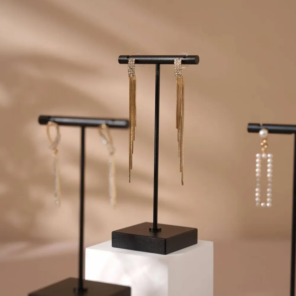 Jewelry - Black T-Bar Earring Holder with Gypsum Base - WHISPERING WOODS