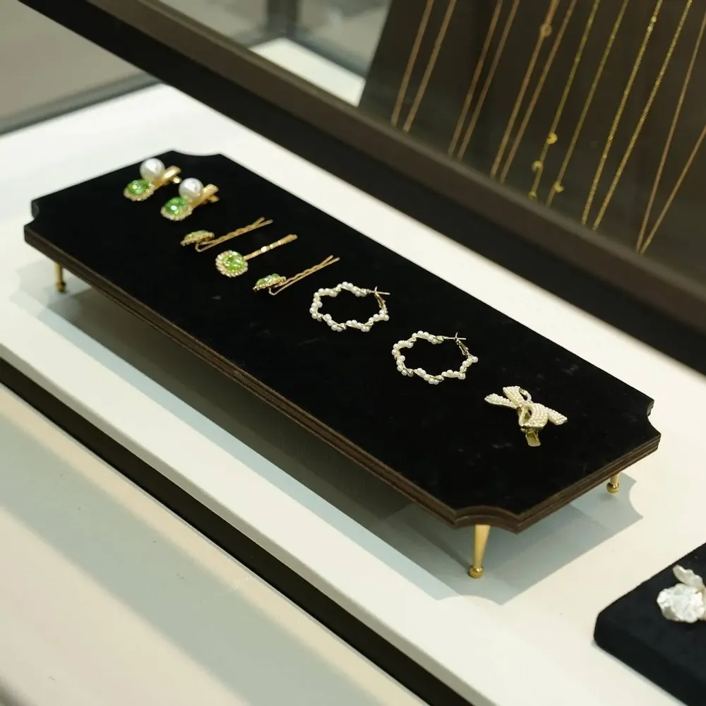 Jewelry - Black Vegan Suede, Wood and Brass Jewelry Display Set - WHISPERING WOODS