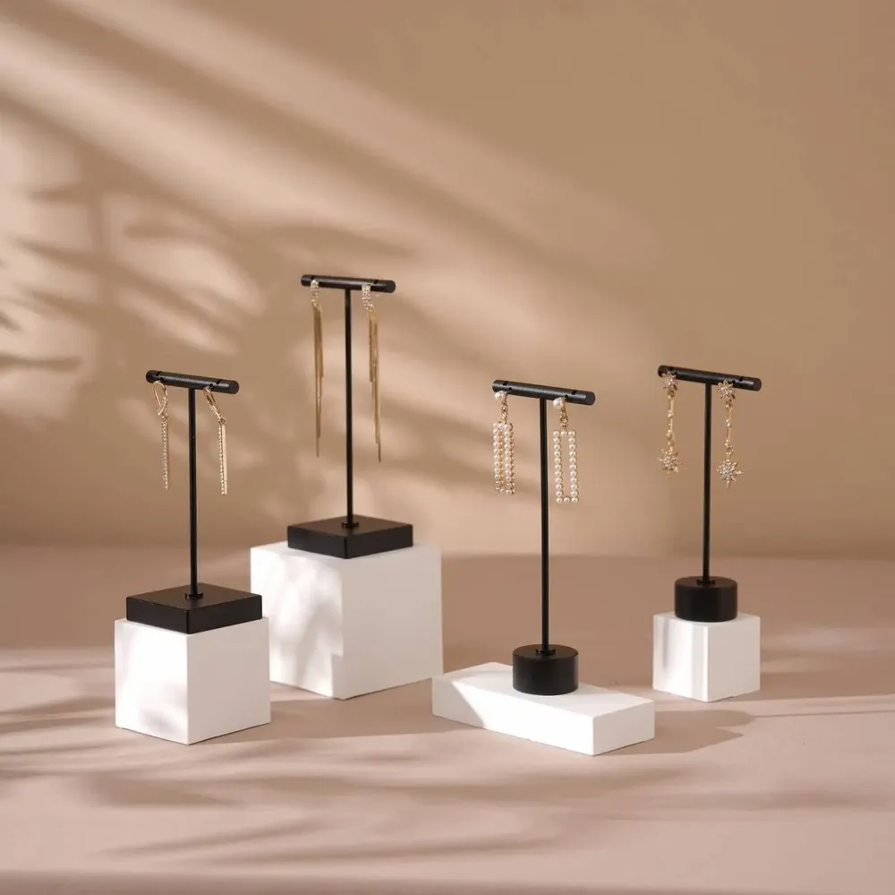 Jewelry - Black T-Bar Earring Holder with Gypsum Base - WHISPERING WOODS
