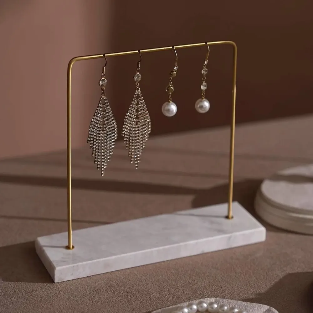 Jewelry - Pleated Vegan Suede Necklace Bust Display Set with Brass and Marble - WHISPERING WOODS