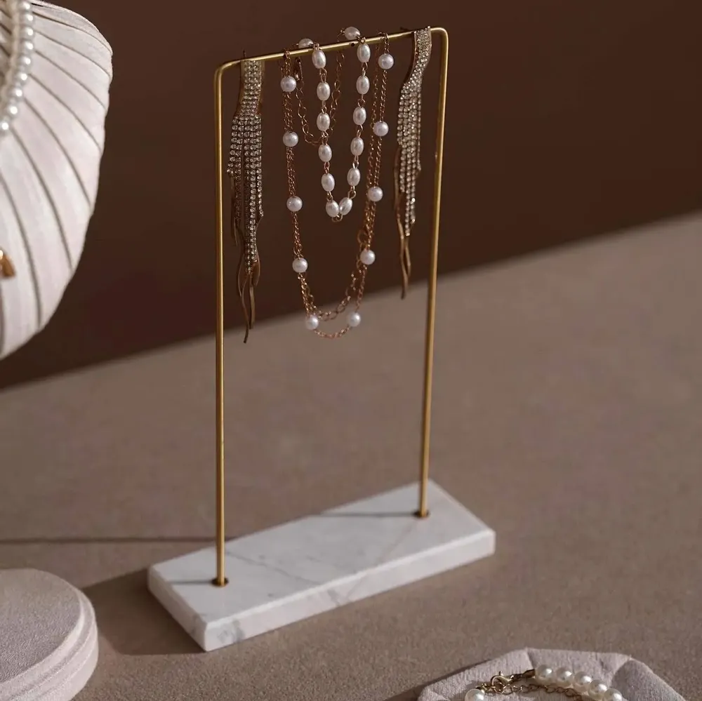 Jewelry - Pleated Vegan Suede Necklace Bust Display Set with Brass and Marble - WHISPERING WOODS