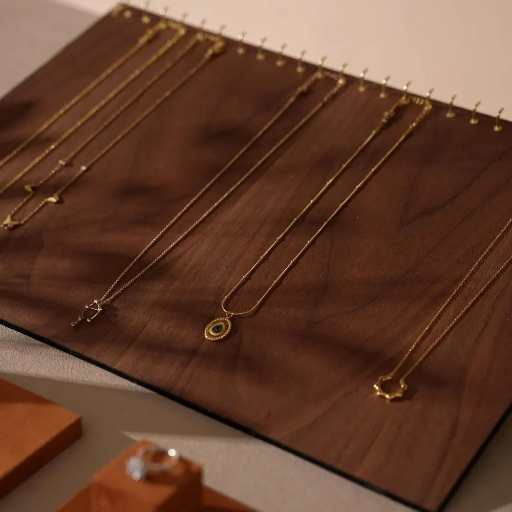 Jewelry - Caramel Vegan Suede and Walnut Veneer Jewelry Display Set - WHISPERING WOODS