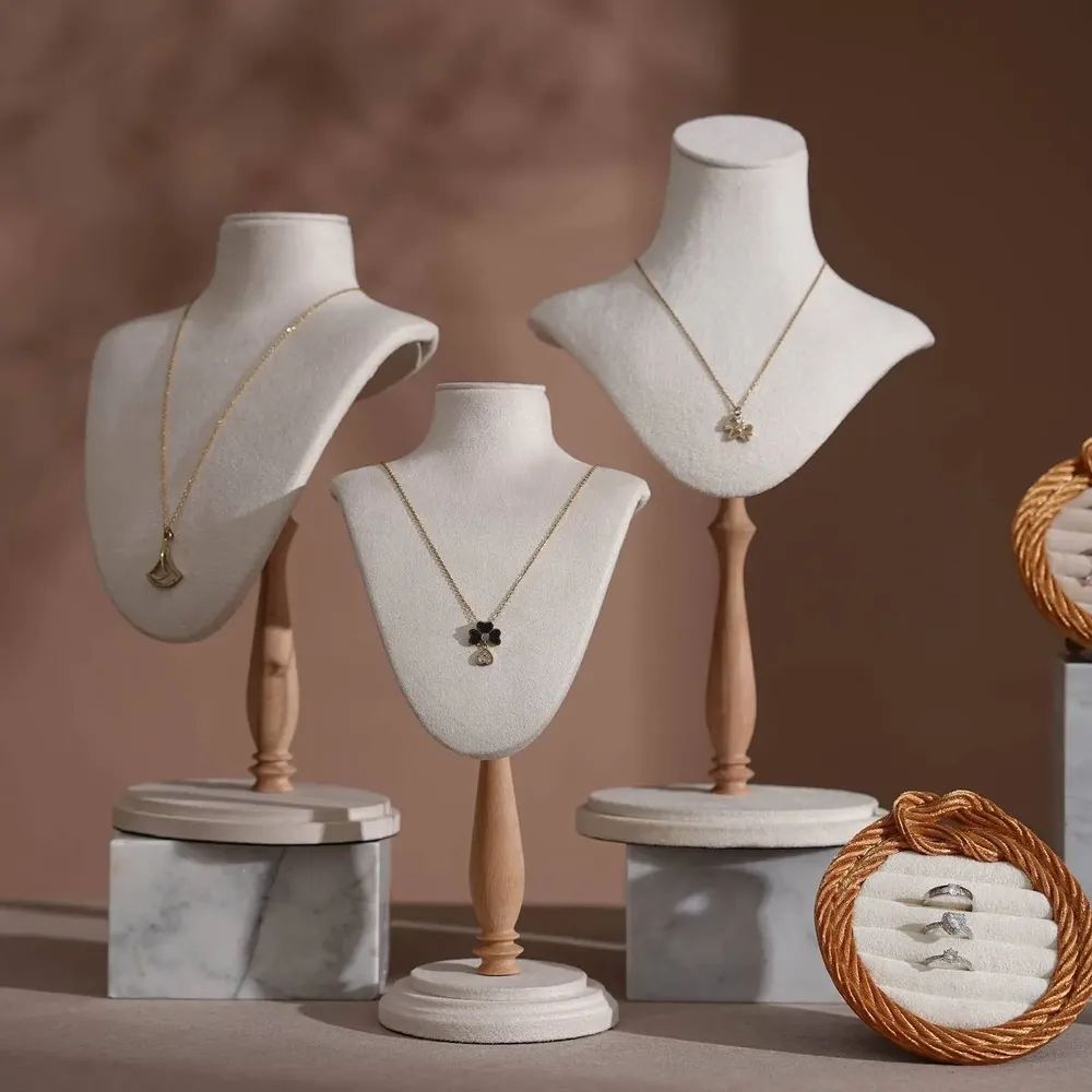 Jewelry - Cream White Vegan Suede and Marble Jewelry Display Set - WHISPERING WOODS