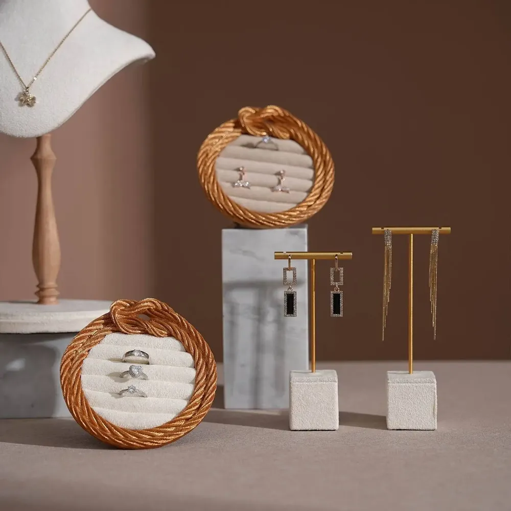 Jewelry - Cream White Vegan Suede and Marble Jewelry Display Set - WHISPERING WOODS