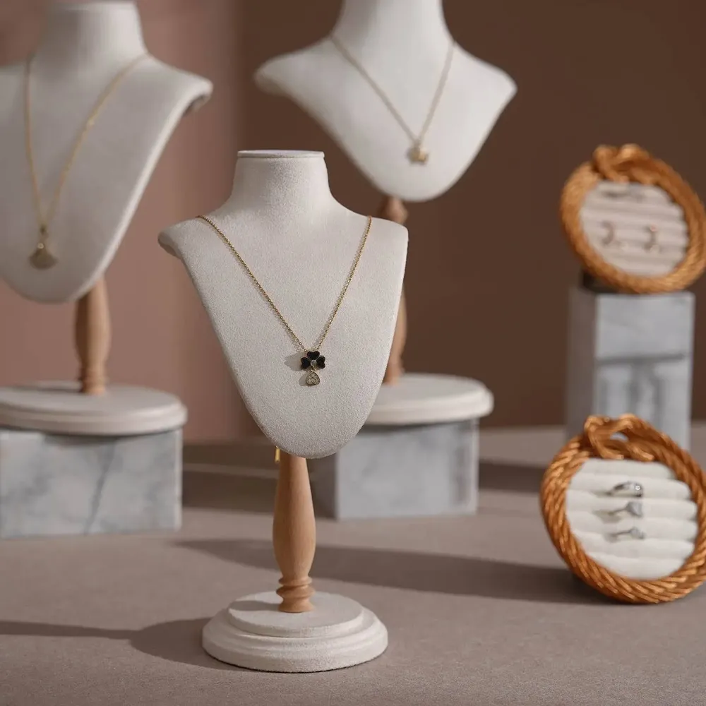 Jewelry - Cream White Vegan Suede and Marble Jewelry Display Set - WHISPERING WOODS