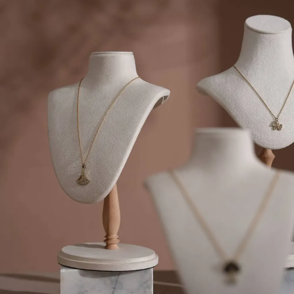 Jewelry - Cream White Vegan Suede and Marble Jewelry Display Set - WHISPERING WOODS