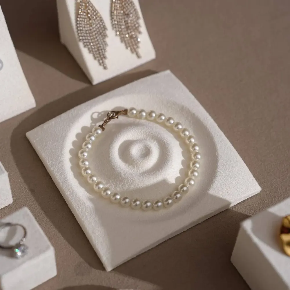 Jewelry - White Vegan Suede Jewelry Display Set with Dishes and Trays - WHISPERING WOODS