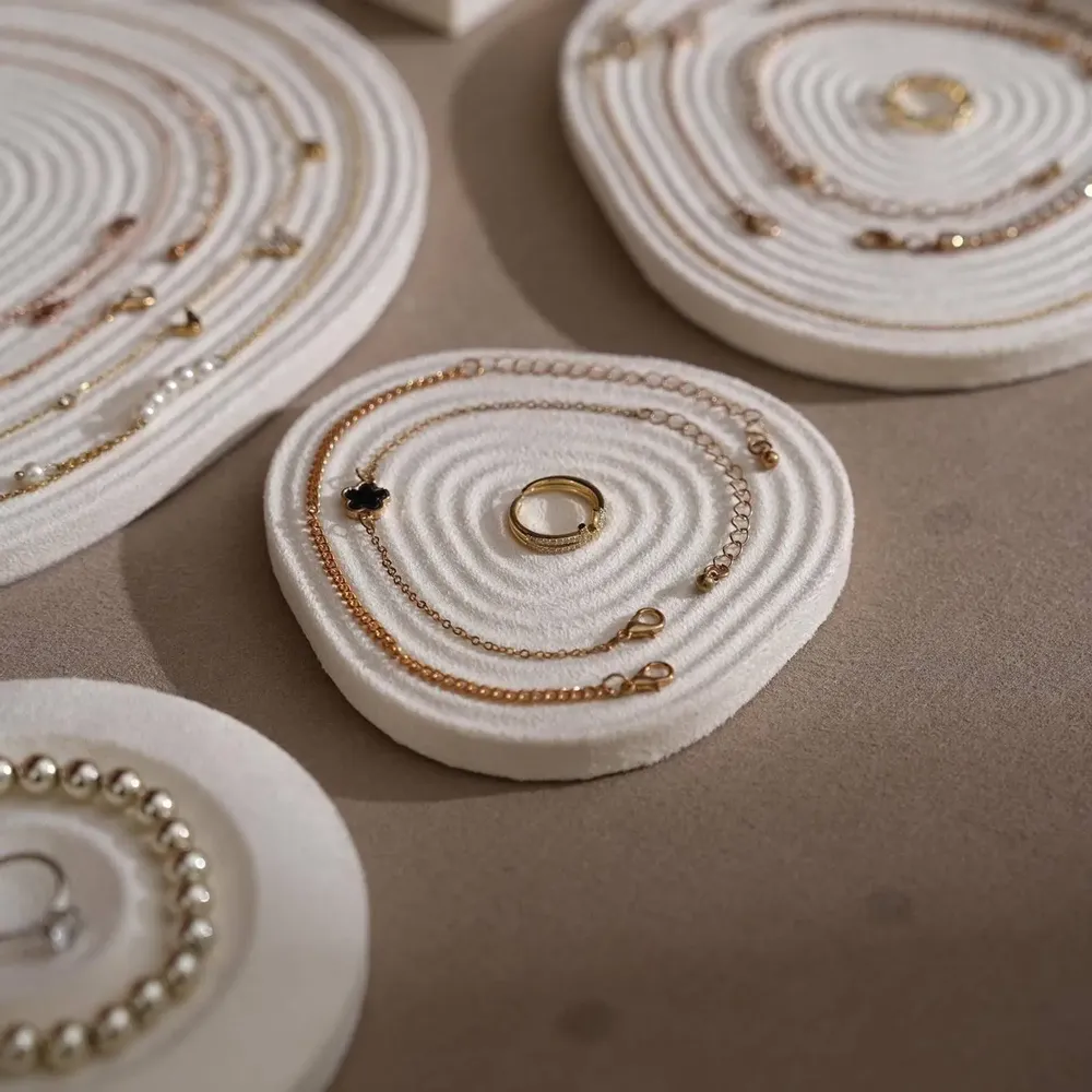 Jewelry - White Vegan Suede Jewelry Display Set with Dishes and Trays - WHISPERING WOODS
