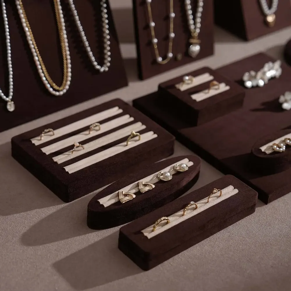 Jewelry - Ensemble Jewelry Display Set in Dark Mocha Vegan Suede - WHISPERING WOODS