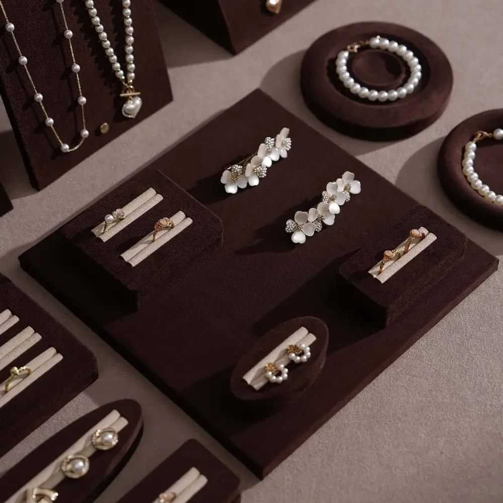 Jewelry - Ensemble Jewelry Display Set in Dark Mocha Vegan Suede - WHISPERING WOODS