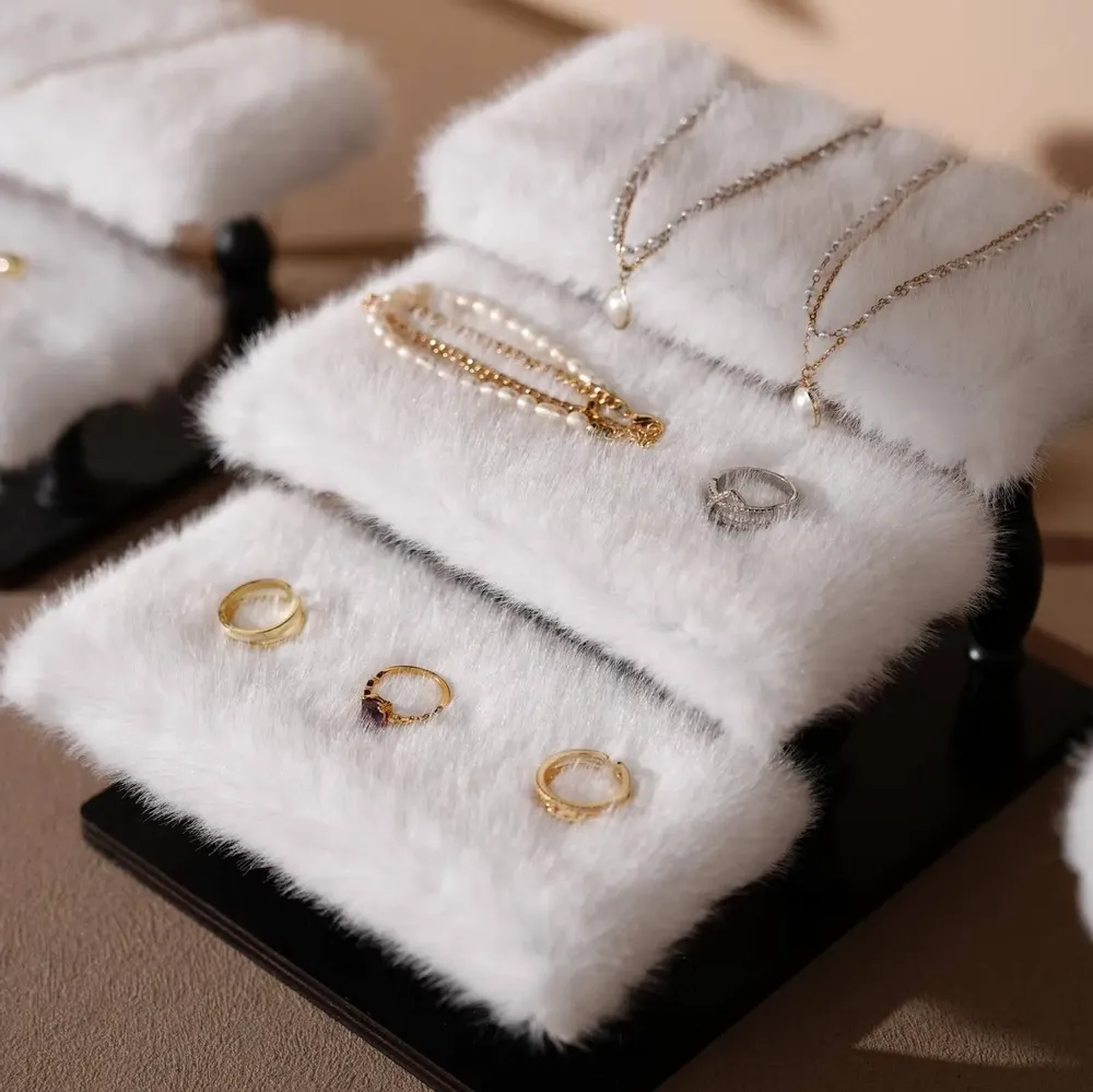 Jewelry - White Faux Fur Jewelry Display Stand Set - WHISPERING WOODS