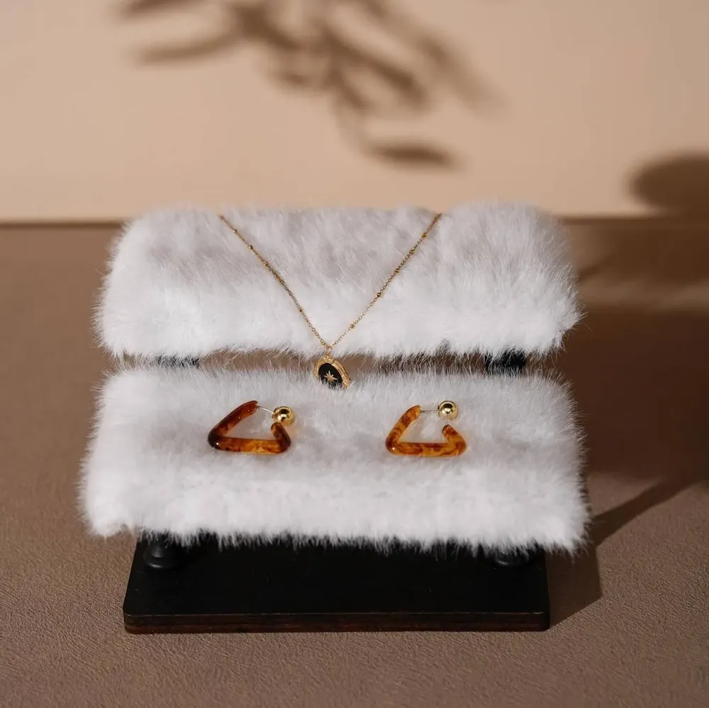 Jewelry - White Faux Fur Jewelry Display Stand Set - WHISPERING WOODS