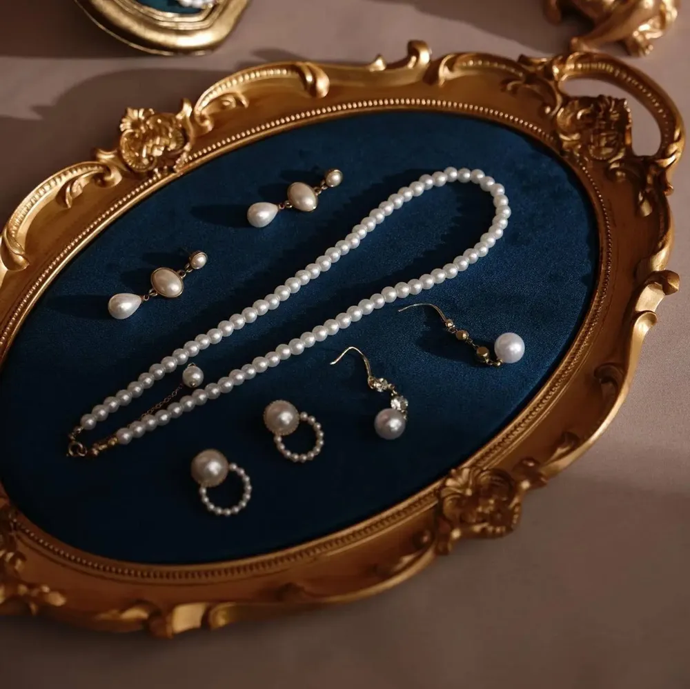 Jewelry - Gold Resin Jewelry Display Set with Green Velvet - WHISPERING WOODS