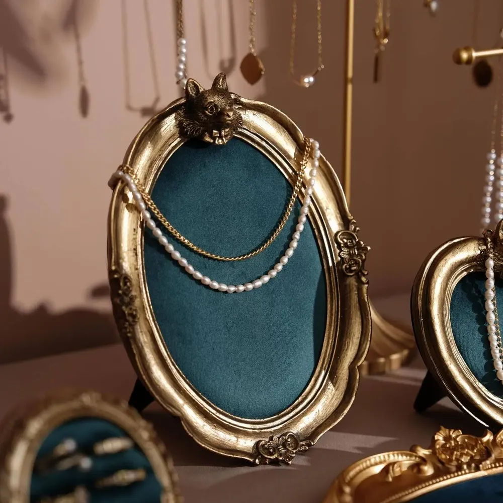Jewelry - Gold Resin Jewelry Display Set with Green Velvet - WHISPERING WOODS