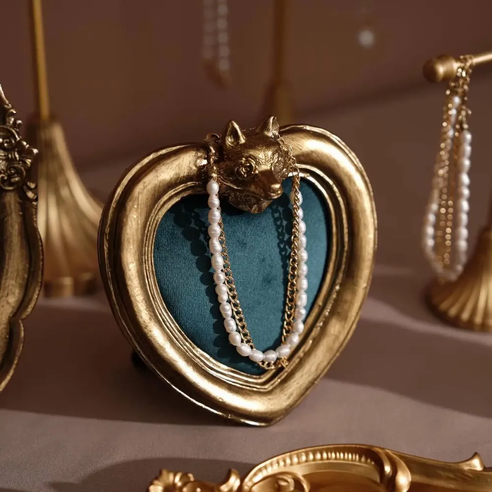 Jewelry - Gold Resin Jewelry Display Set with Green Velvet - WHISPERING WOODS