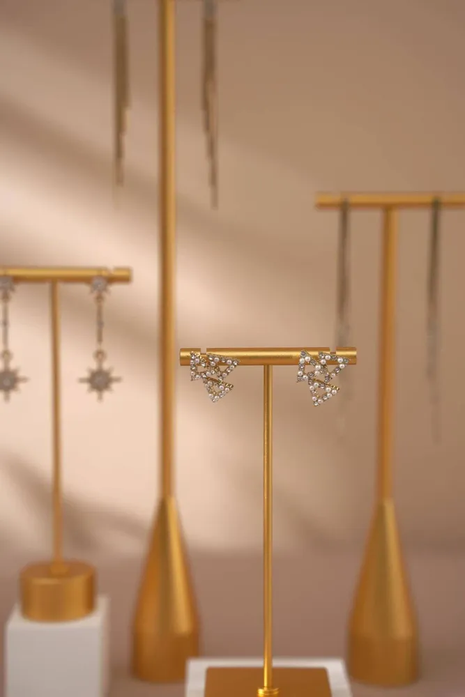 Jewelry - Gold-Tone Earring Stands with Shaped Gypsum Bases - WHISPERING WOODS