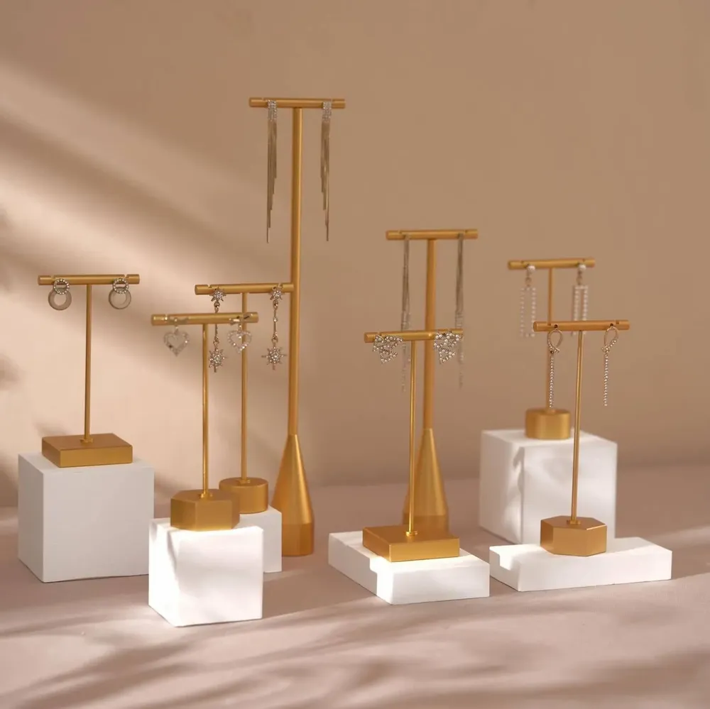 Jewelry - Gold-Tone Earring Stands with Shaped Gypsum Bases - WHISPERING WOODS