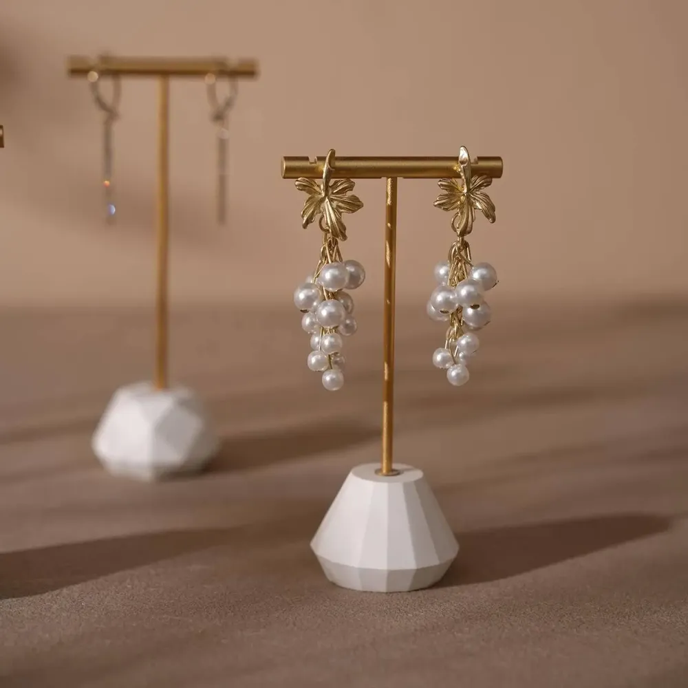 Jewelry - Gold T-Bar Earring Holder with Sculptural Gypsum Base - WHISPERING WOODS