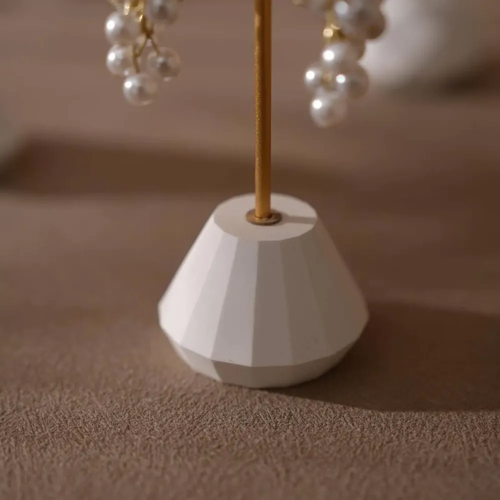 Jewelry - Gold T-Bar Earring Holder with Sculptural Gypsum Base - WHISPERING WOODS