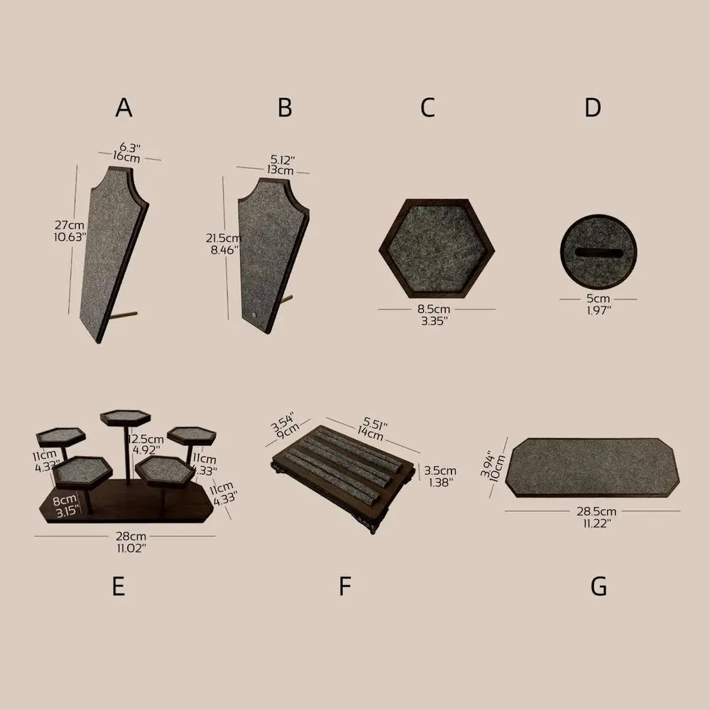 Jewelry - Gray Felt and Walnut Veneer Jewelry Display Set - WHISPERING WOODS