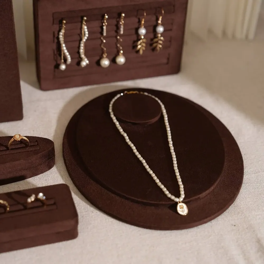 Jewelry - Pavilion Jewelry Display Set in Dark Mocha Vegan Suede - WHISPERING WOODS