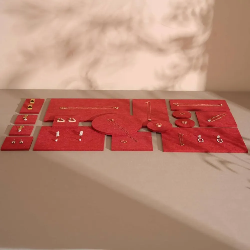 Jewelry - Red Felt Jewelry Display Platform Set - WHISPERING WOODS