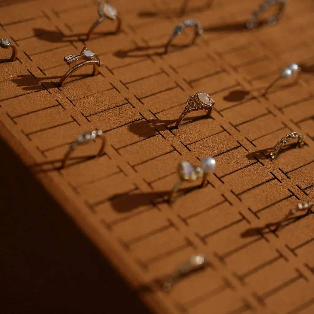 Jewelry - Terrace Sloped Jewelry Display Set in Caramel Vegan Suede - WHISPERING WOODS
