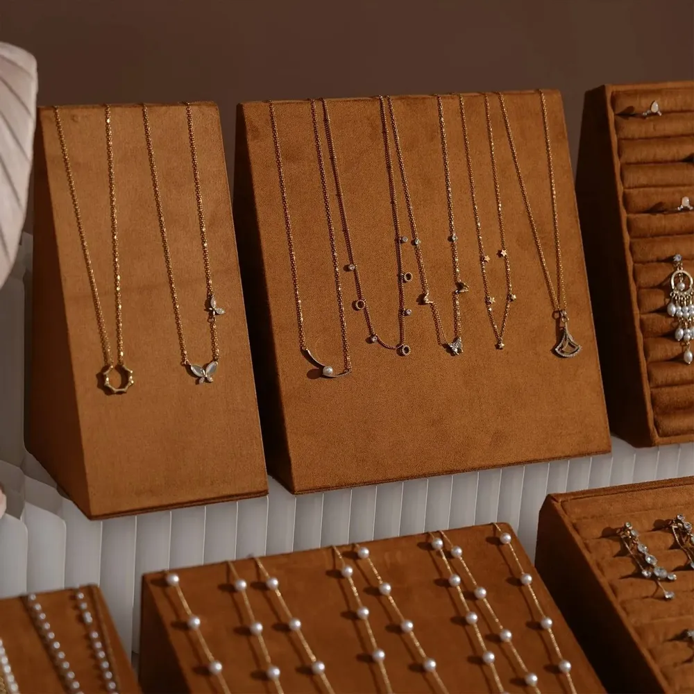 Jewelry - Terrace Sloped Jewelry Display Set in Caramel Vegan Suede - WHISPERING WOODS