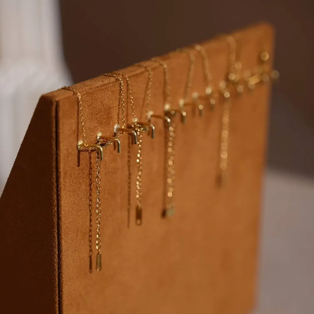 Jewelry - Terrace Sloped Jewelry Display Set in Caramel Vegan Suede - WHISPERING WOODS